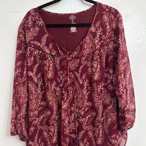 St Johns Bay Top NWT Maroon Paisley size 2x